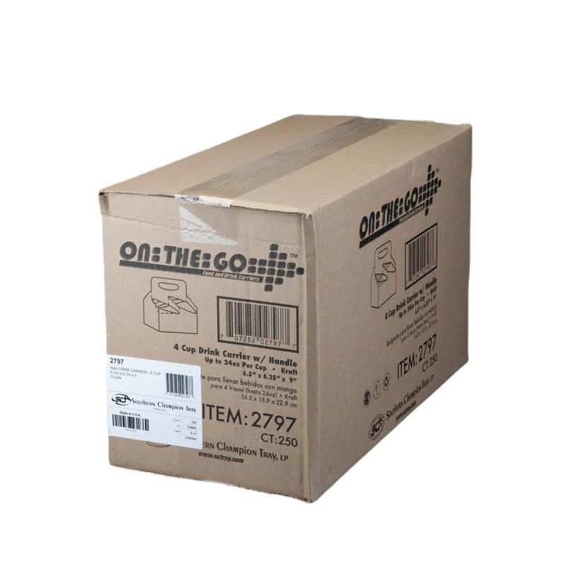 Cup Carrier 6.5X6.25X9 IN 4 Compartment Paper Beige For 24 OZ With Handle Reusable 250/Case