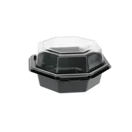 Take-Out Container Hinged With Dome Lid 6.5X6.5X3.25 IN PET Black Clear Octagon 150/Case