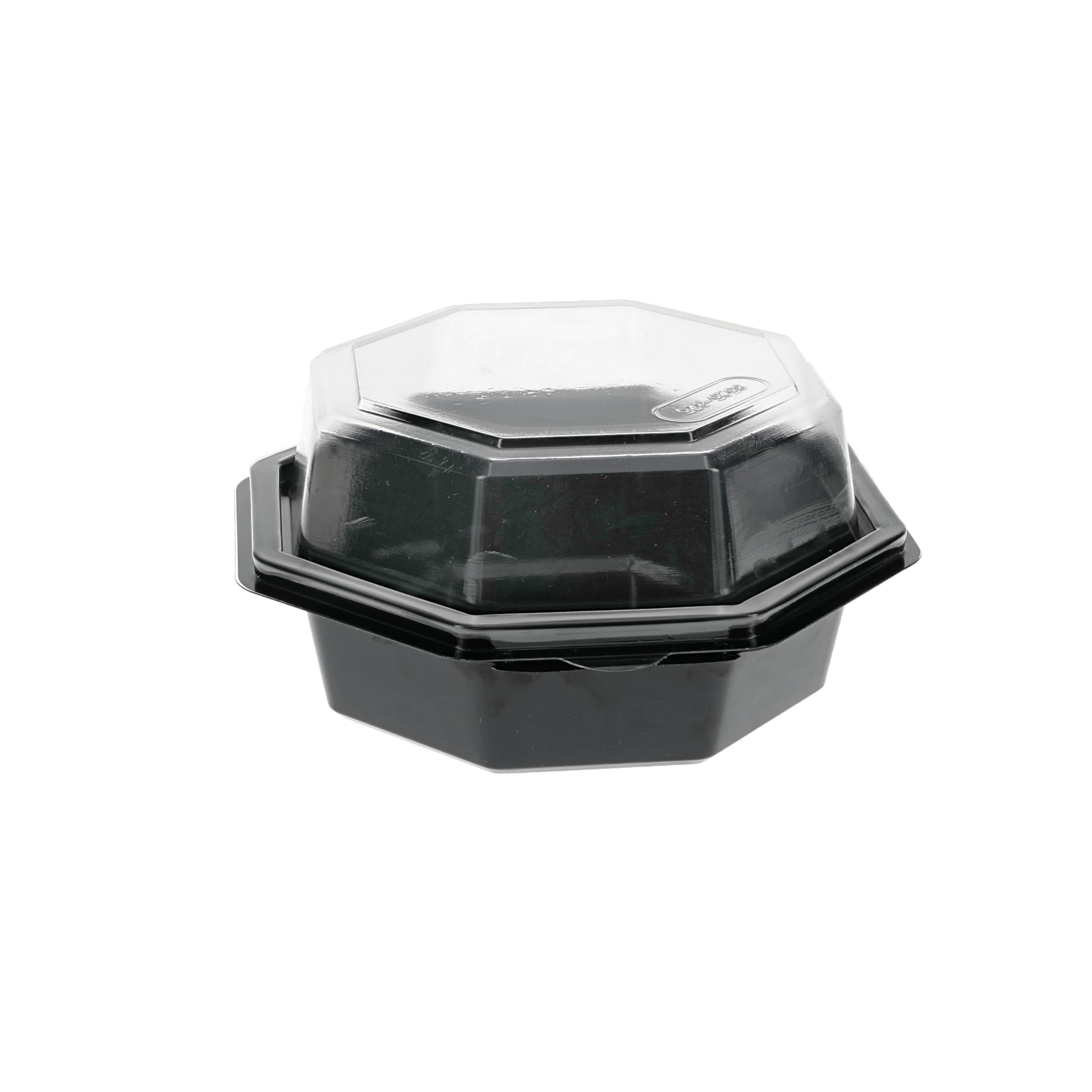 Take-Out Container Hinged With Dome Lid 6.5X6.5X3.25 IN PET Black Clear Octagon 150/Case