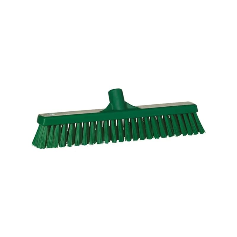 Vikan® Floor Broom 16.1X3.5X4.7 IN Green PP Polyester Stainless Steel With 16IN Head Soft/Stiff Bristle Combo 1/Each