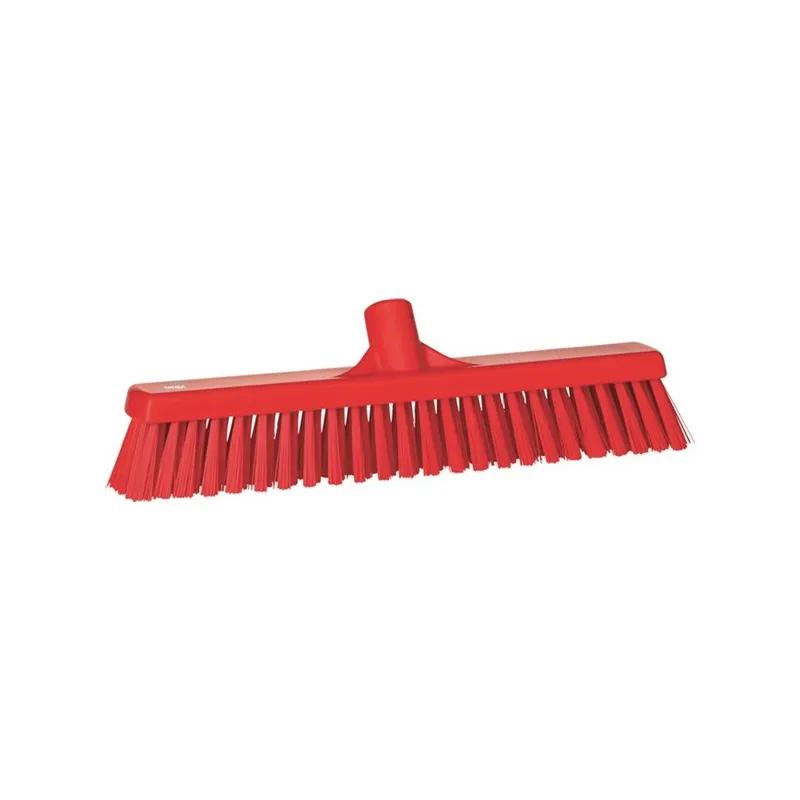 Vikan® Floor Broom 16.1X3.5X4.7 IN Red PP Polyester Stainless Steel With 16IN Head Soft/Stiff Bristle Combo 1/Each