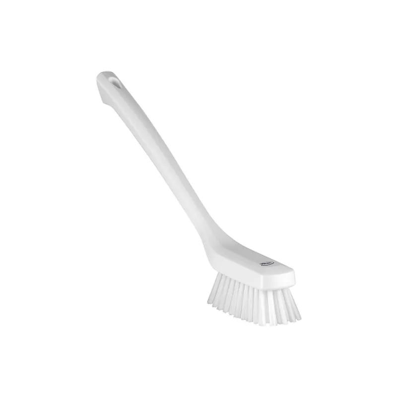 Vikan® Cleaning Brush 16.5X1.8X4.3 IN PP Polyester Stainless Steel White Long Handle Hard Narrow 1/Each