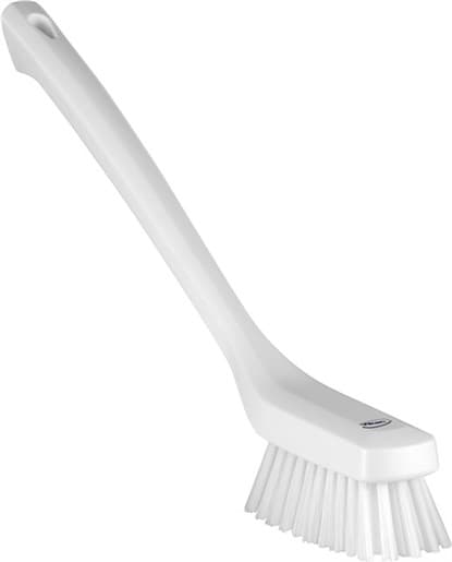 Vikan® Cleaning Brush 16.5X1.8X4.3 IN PP Polyester Stainless Steel White Long Handle Hard Narrow 1/Each