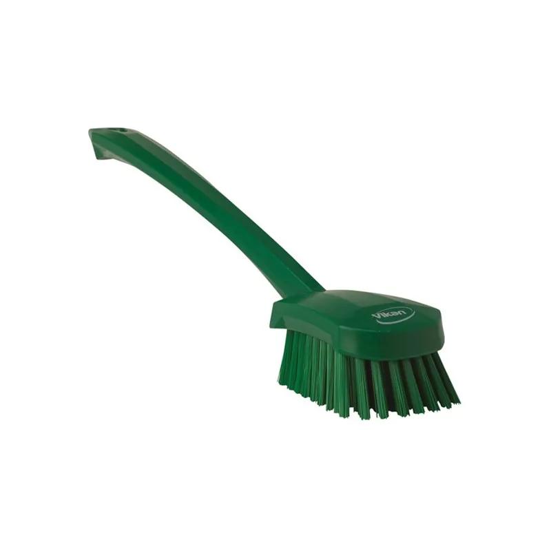 Vikan® Washing Brush 16.3X2.8X3 IN PP Polyester Stainless Steel Green Hard Long Handle 1/Each