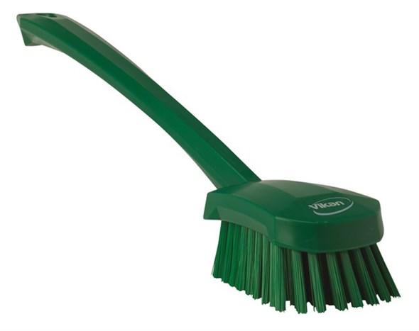 Vikan® Washing Brush 16.3X2.8X3 IN PP Polyester Stainless Steel Green Hard Long Handle 1/Each