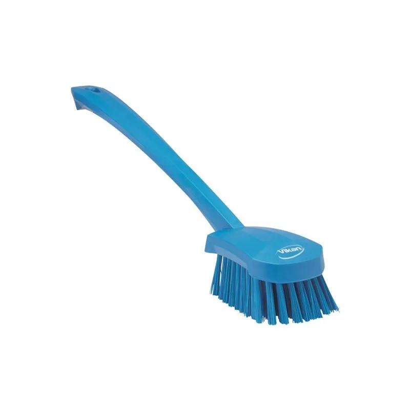Vikan® Washing Brush 16.3X2.8X3 IN PP Polyester Stainless Steel Blue Hard Long Handle 1/Each
