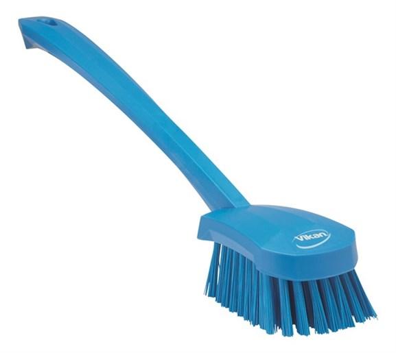 Vikan® Washing Brush 16.3X2.8X3 IN PP Polyester Stainless Steel Blue Hard Long Handle 1/Each