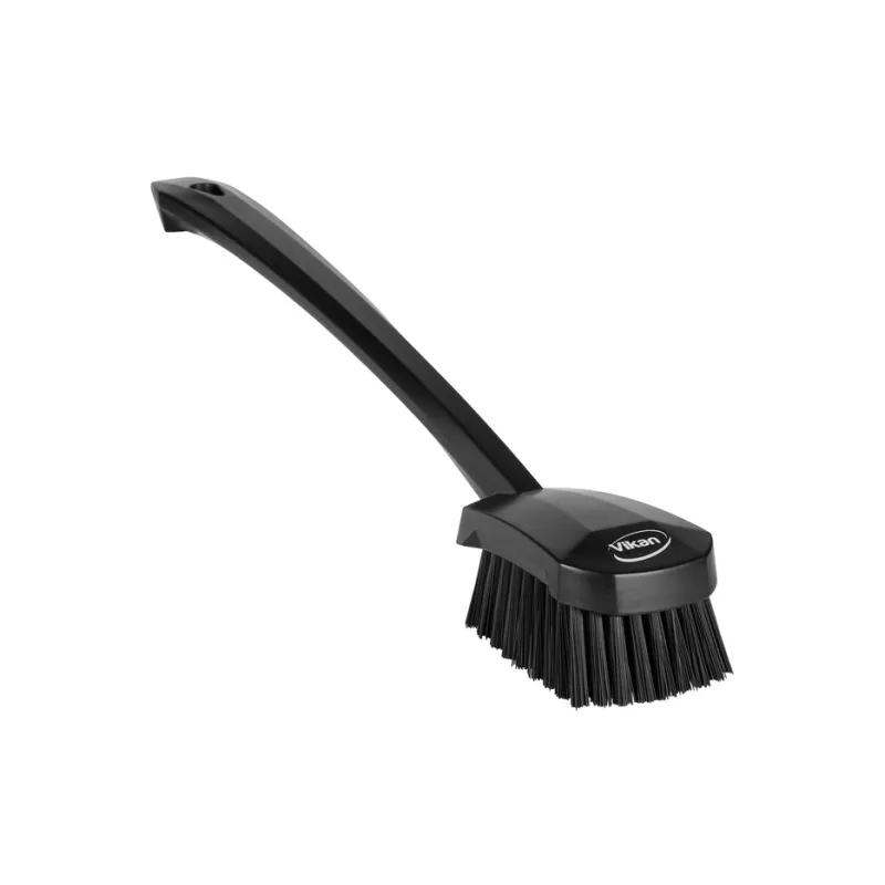 Vikan® Scrub Brush PP Polyester Black Long Handle Stiff Bristles 1/Each