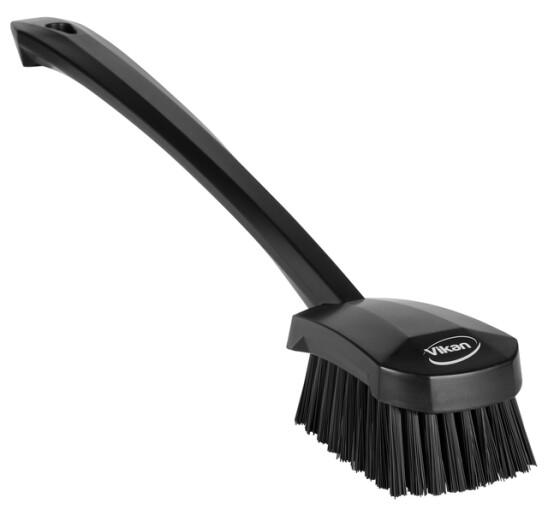Vikan® Scrub Brush 16.3X2.8X3 IN PP Polyester Stainless Steel Black Long Handle Stiff Bristles 1/Each