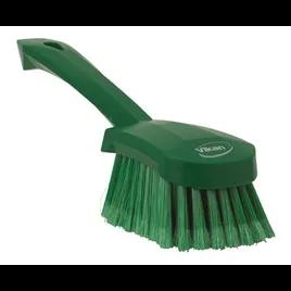 Vikan® Washing Brush 10.6X2.8X3.3 IN PP Polyester Stainless Steel Green Soft Bristles Short Handle 1/Each