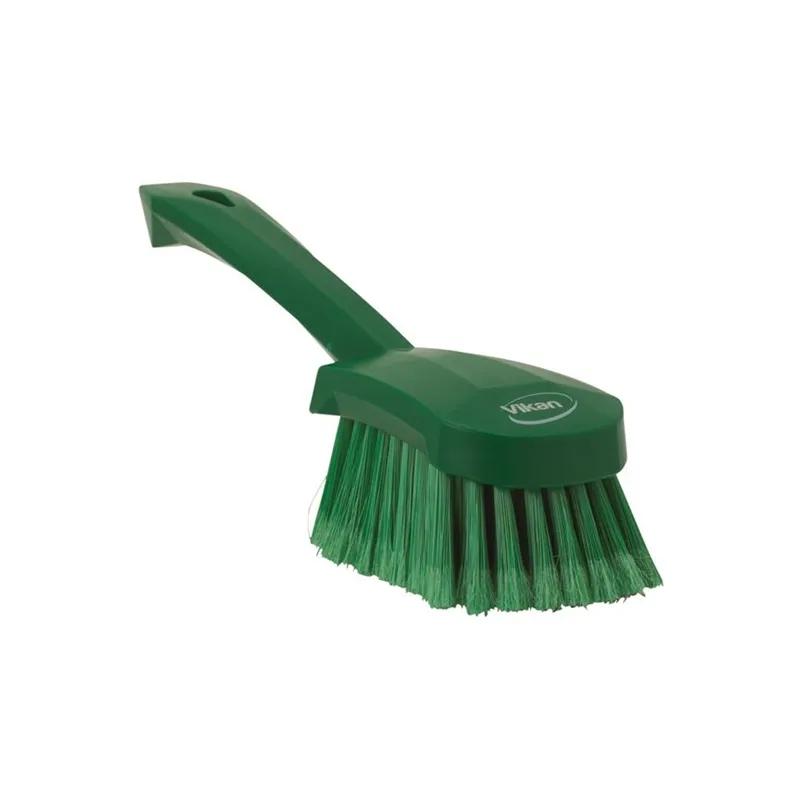 Vikan® Washing Brush 10.6X2.8X3.3 IN PP Polyester Stainless Steel Green Soft Bristles Short Handle 1/Each