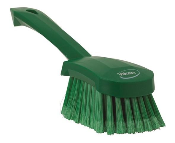 Vikan® Washing Brush 10.6X2.8X3.3 IN PP Polyester Stainless Steel Green Soft Bristles Short Handle 1/Each