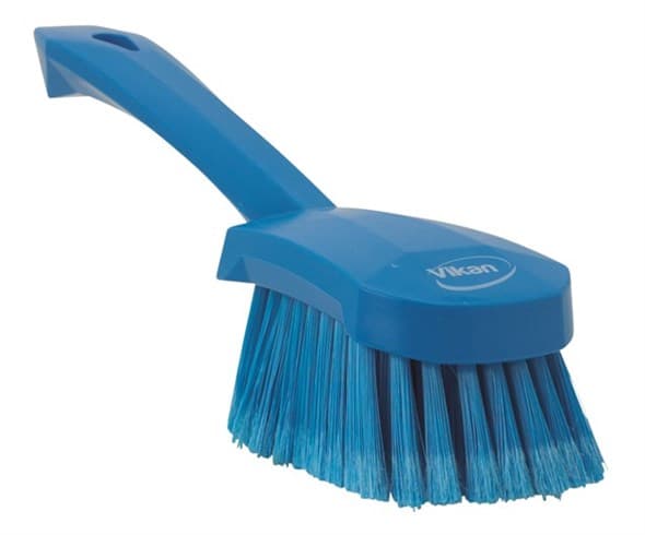 Vikan® Washing Brush 10.6X2.8X3.3 IN PP Polyester Stainless Steel Blue Soft Bristles Short Handle 1/Each