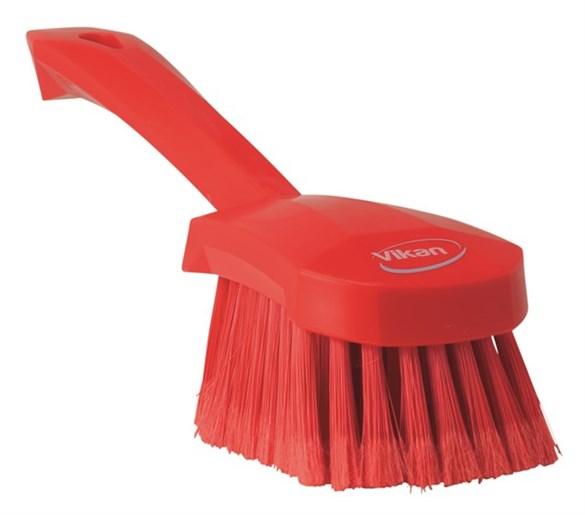 Vikan® Washing Brush 10.6X2.8X3.3 IN PP Polyester Stainless Steel Red Soft Bristles Short Handle 1/Each