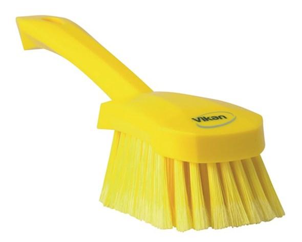 Vikan® Washing Brush 10.6X2.8X3.3 IN PP Polyester Stainless Steel Yellow Soft Bristles Short Handle 1/Each