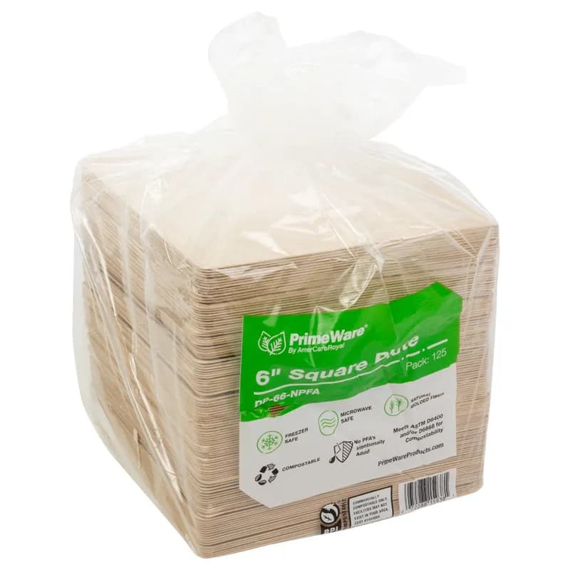 Plate 6.25X6.25 IN Molded Fiber Natural Square Microwave Safe Freezer Safe 125 Count/Pack 4 Packs/Case 500 Count/Case