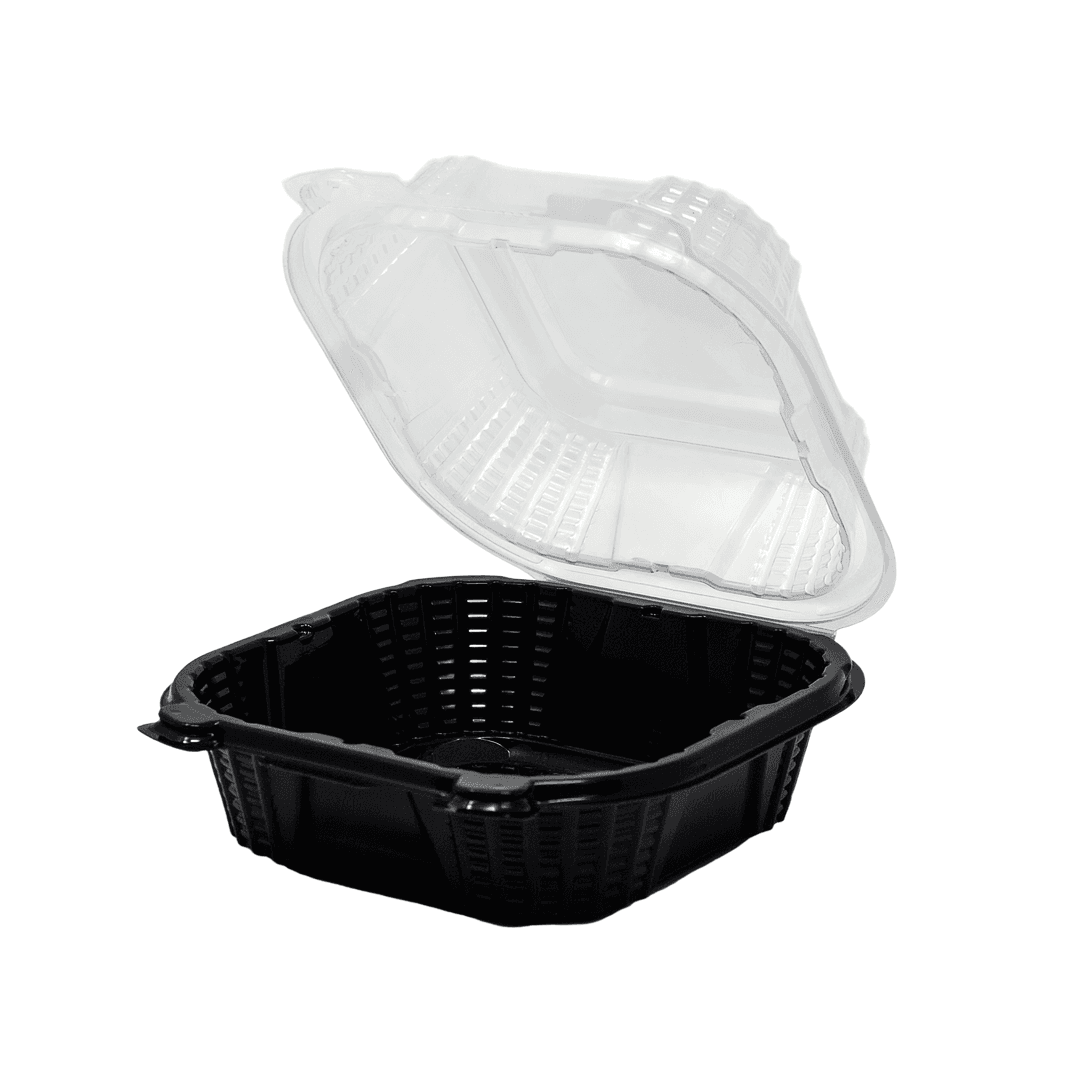Proview Sandwich Take-Out Container Hinged 6X6 IN PP Black Clear Square 300/Case