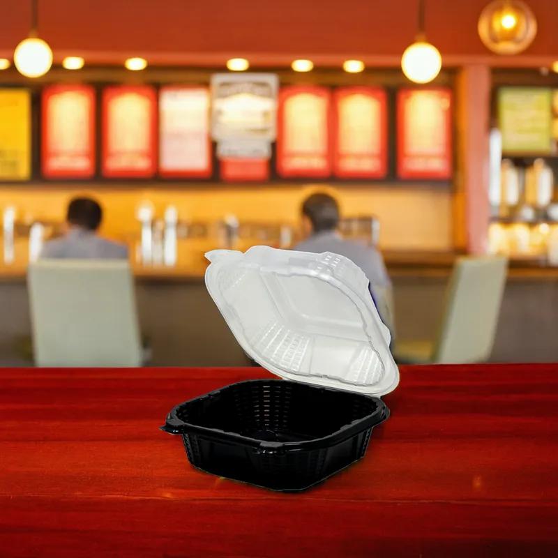 Proview Sandwich Take-Out Container Hinged 6X6 IN PP Black Clear Square 300/Case