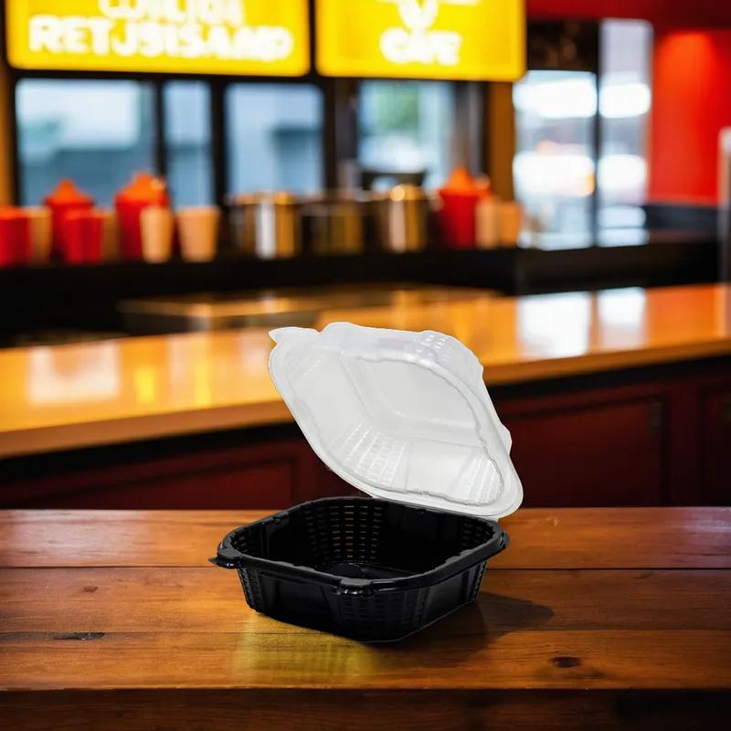 Proview Sandwich Take-Out Container Hinged 6X6 IN PP Black Clear Square 300/Case