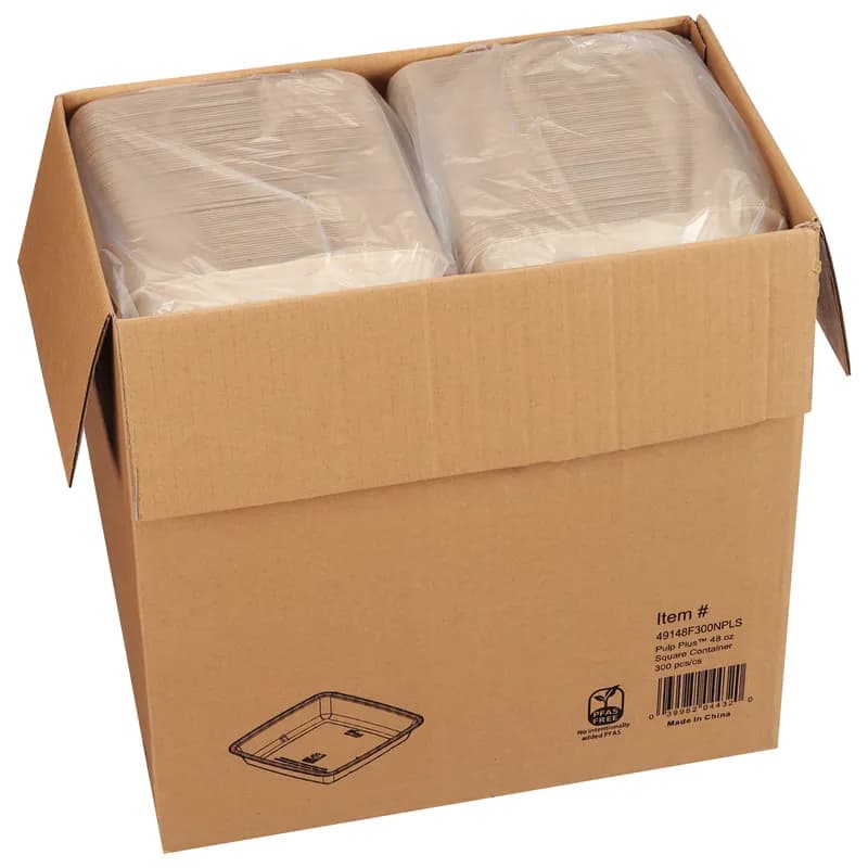 Pulp Plus™ Take-Out Container Base 48 OZ Pulp Fiber Square 300/Case