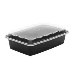 Take-Out Container Base & Lid Combo With Dome Lid 28 OZ Plastic Black Clear Rectangle 150/Case