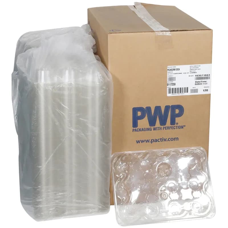 Cupcake Container & Lid Combo With Dome Lid 12.75X9.66 IN 12 Compartment PET Clear Rectangle 120/Case