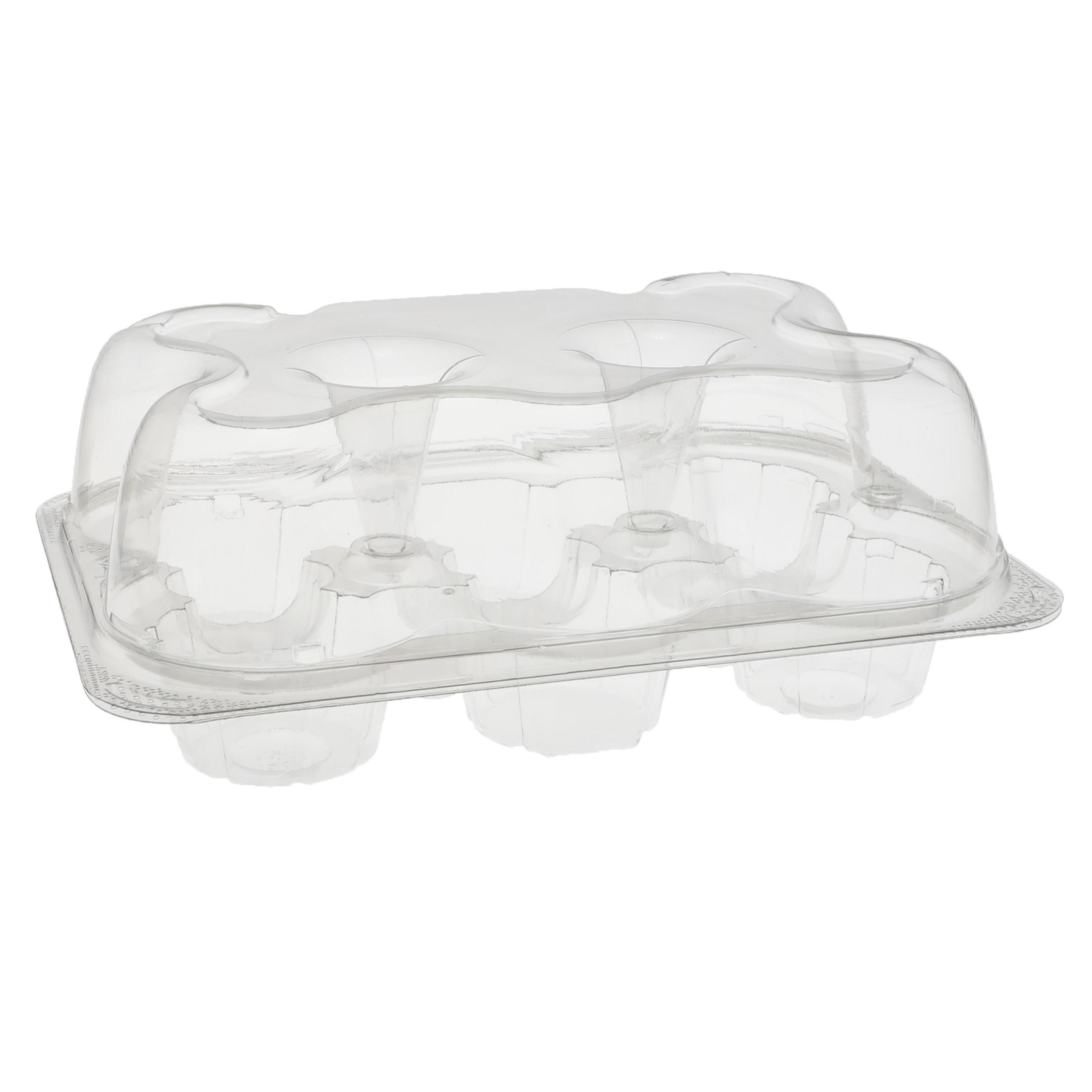 Cupcake Hinged Container With Dome Lid 9.725X6.875 IN 6 Compartment PET Clear Rectangle 125/Case
