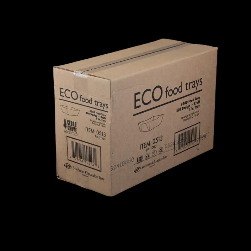 Food Tray 1 LB Paperboard Kraft Rectangle 1000/Case
