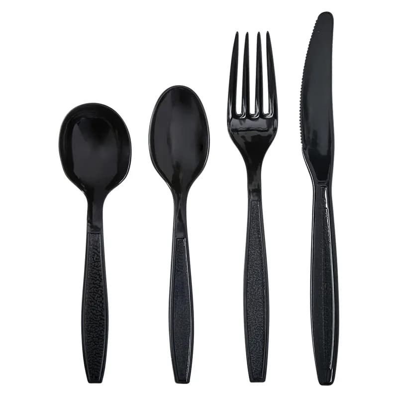 Victoria Bay 4PC Cutlery Kit PS Black Heavyweight Freezer Safe With Fork,Knife,Teaspoon,Soup Spoon 250/Case