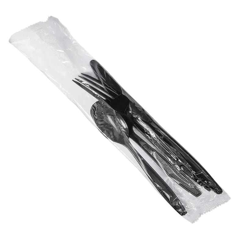 Victoria Bay 4PC Cutlery Kit PS Black Heavyweight Freezer Safe With Fork,Knife,Teaspoon,Soup Spoon 250/Case