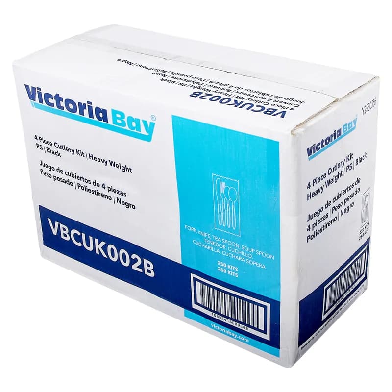 Victoria Bay 4PC Cutlery Kit PS Black Heavyweight Freezer Safe With Fork,Knife,Teaspoon,Soup Spoon 250/Case