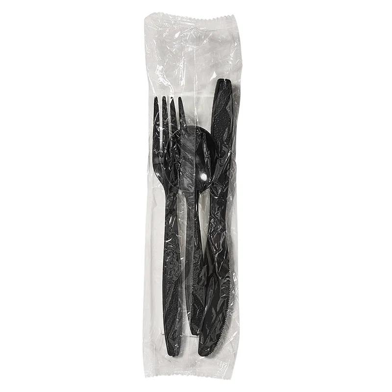 Victoria Bay 4PC Cutlery Kit PS Black Heavyweight Freezer Safe With White Napkin,Fork,Knife,Soup Spoon 250/Case