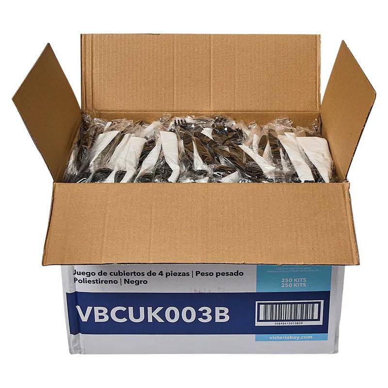 Victoria Bay 4PC Cutlery Kit PS Black Heavyweight Freezer Safe With White Napkin,Fork,Knife,Soup Spoon 250/Case