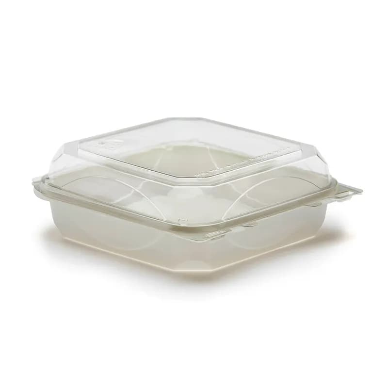 The BOTTLEBOX ® Take-Out Container Hinged 8.46X7.96X2.88 IN RPET Clear White Square 200/Case