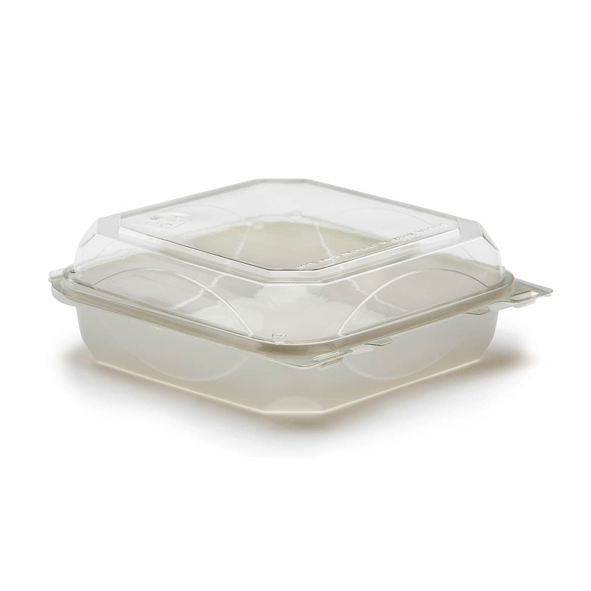 The BOTTLEBOX ® Take-Out Container Hinged 8.46X7.96X2.88 IN RPET Clear White Square 200/Case