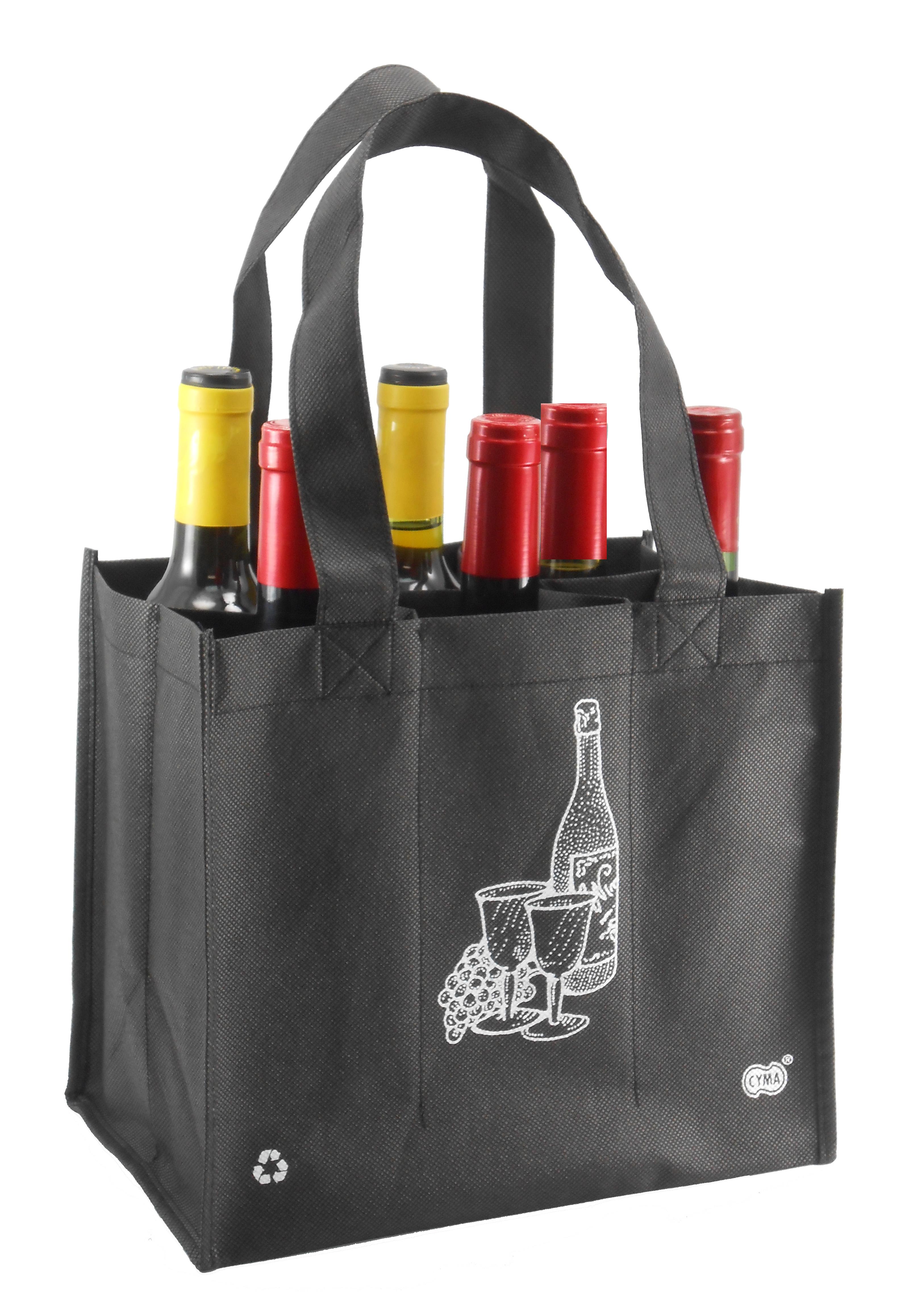 6 Wine Bottle Bag 10.75X9+7 IN NWPP Black Stock Print Tote 100/Case