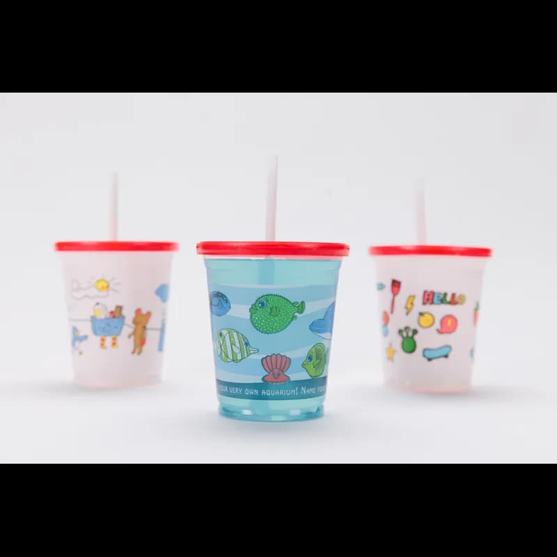 Cup, Lid & Straw Combo Kid 12 OZ PP Clear Aquarium Stock Print 500/Case