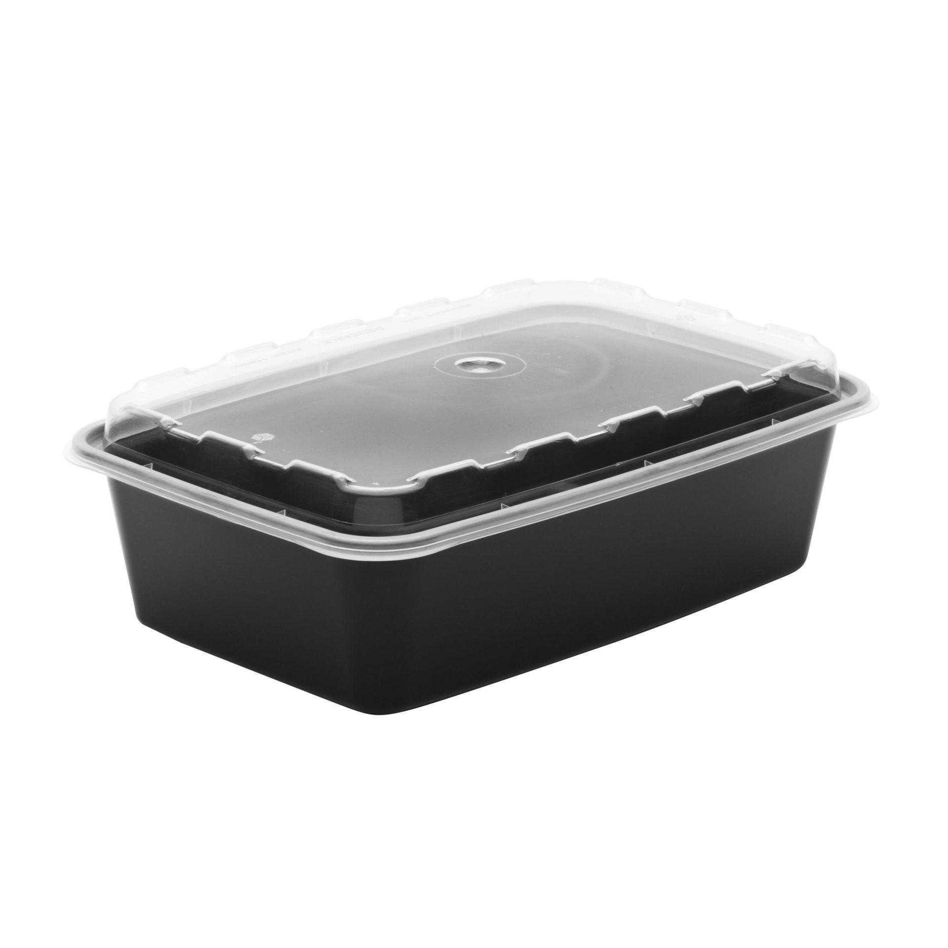 Take-Out Container Base & Lid Combo With Dome Lid 38 OZ Plastic Black Clear Rectangle 150/Case