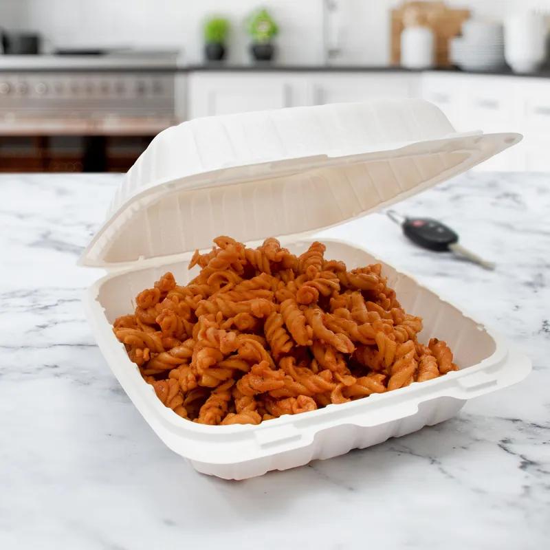 Dart® Take-Out Container Hinged 8X8.25X3 IN PP White Leak Resistant 75 Count/Bag 2 Bags/Case 150 Count/Case