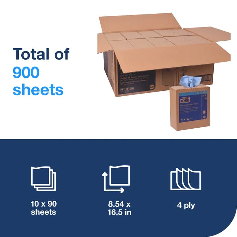 Tork Cleaning Wipe 16.5X8.54 IN Paper Blue Interfold Refill Pop-Up Box Industrial 90 Count/Pack 10 Packs/Case