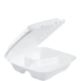 Dart® Take-Out Container Hinged 9.4X9.01X3.1 IN 3 Compartment XPS White Insulated Vented 100 Count/Bag 2 Bags/Case