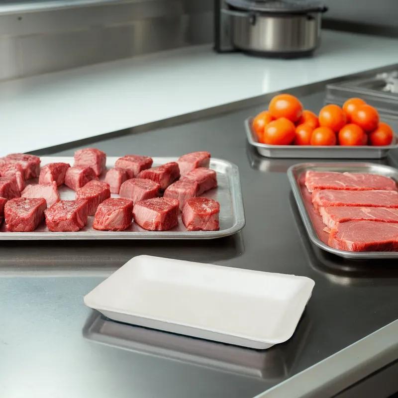 11P Meat Tray 7X11X1.34 IN Polystyrene Foam White Rectangle Heavy 400/Bundle