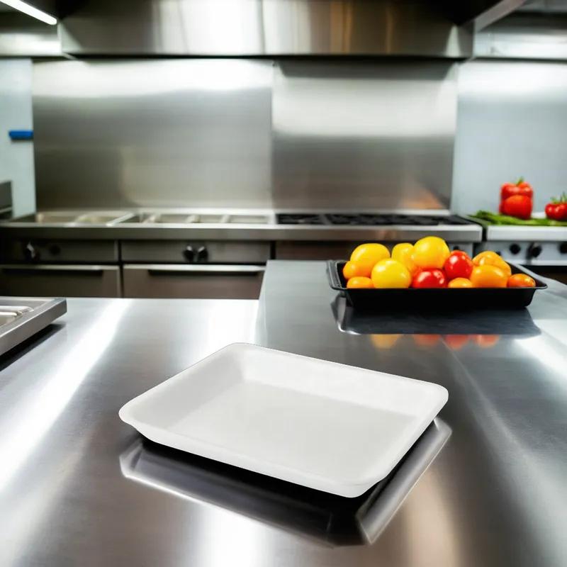 8S Meat Tray 8X10X0.63 IN Polystyrene Foam White Rectangle Heavy 500/Case