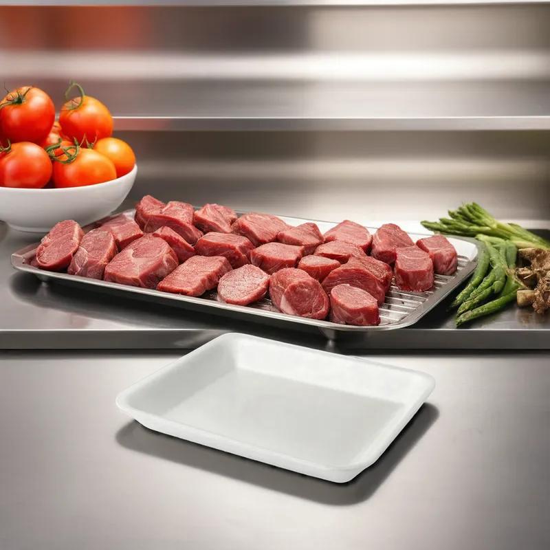 8S Meat Tray 8X10X0.63 IN Polystyrene Foam White Rectangle Heavy 500/Case