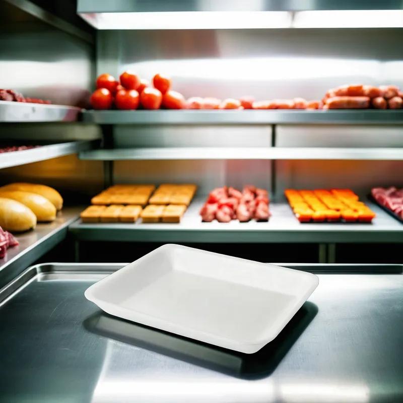 8S Meat Tray 8X10X0.63 IN Polystyrene Foam White Rectangle Heavy 500/Case
