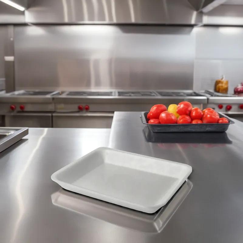 8S Meat Tray 8X10X0.63 IN Polystyrene Foam White Rectangle Heavy 500/Case