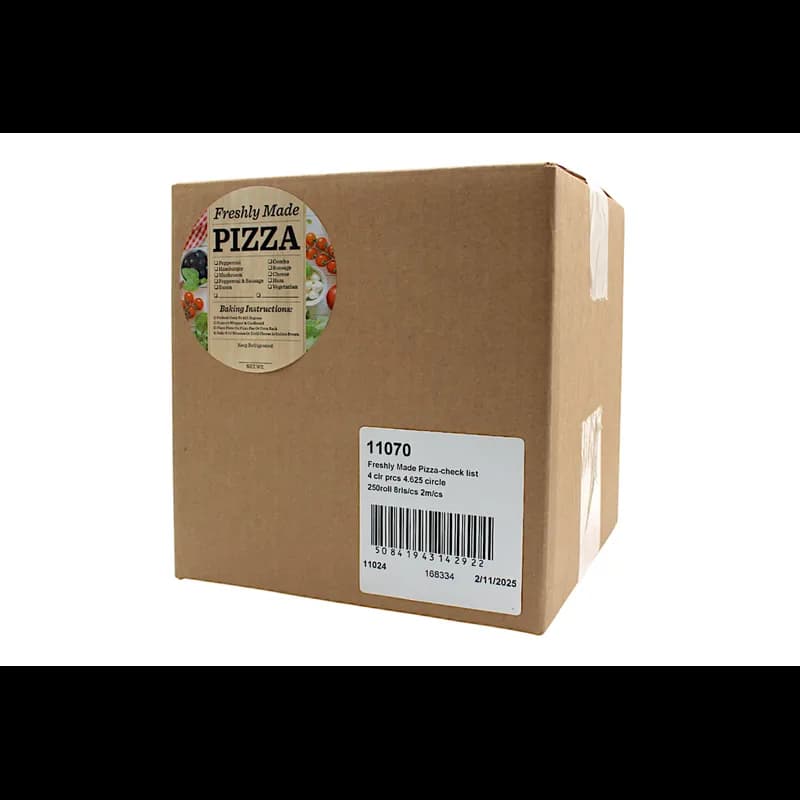 Freshly Made Pizza Deli Check List Label 4.625 IN Circle 4 Color Process 250 Count/Roll 8 Rolls/Case 2000 Count/Case