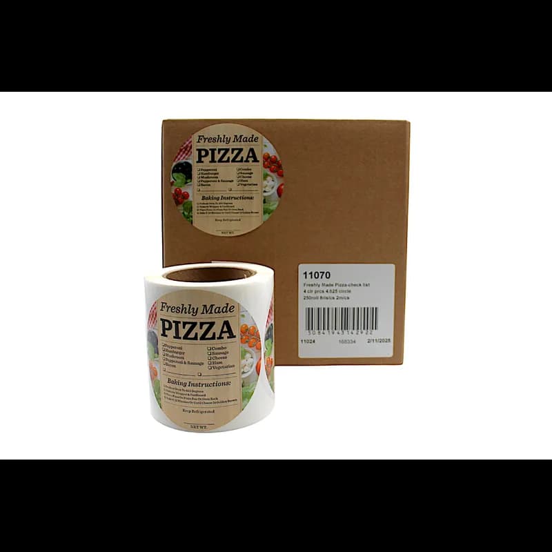Freshly Made Pizza Deli Check List Label 4.625 IN Circle 4 Color Process 250 Count/Roll 8 Rolls/Case 2000 Count/Case