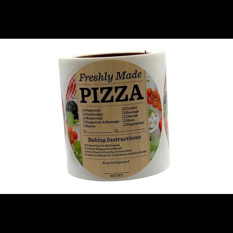 Freshly Made Pizza Deli Check List Label 4.625 IN Circle 4 Color Process 250 Count/Roll 8 Rolls/Case 2000 Count/Case