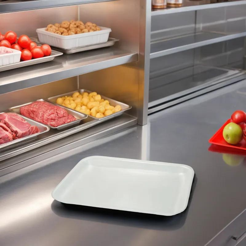 15P Meat Tray 8X14.75X1.45 IN Polystyrene Foam White Heavy 200/Bundle